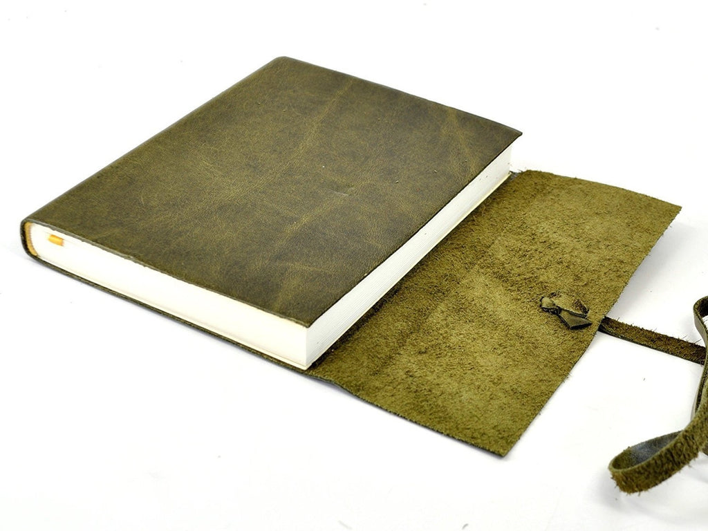 Islander Leather Journal With Wrap - Olive-Notebooks-JB Custom Journals